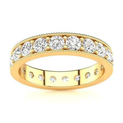 1 Carat Round Diamond Milgrain Eternity Ring In 14 Karat Yellow Gold, Ring Size 4