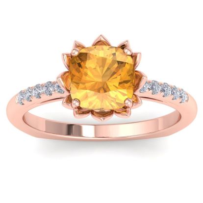 Citrine Ring: 1 1/2 Carat Cushion Cut Citrine and Diamond Ring