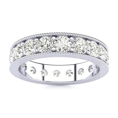 1 3/4 Carat Round Diamond Milgrain Eternity Ring In 14 Karat White Gold, Ring Size 4.5