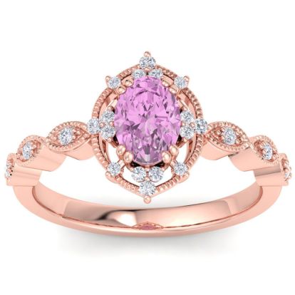 Pink Topaz Ring: 2 Carat Pink Topaz and Diamond Ring