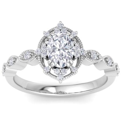 1 Carat Oval Shape Halo Diamond Engagement Ring In 14K White Gold
