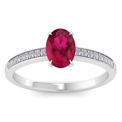 Ruby Ring: 1 Carat Oval Shape Ruby and Diamond Ring