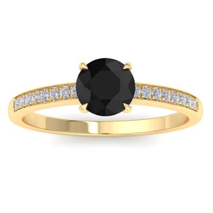 1 1/4 Carat Black Moissanite Engagement Ring In 14K Yellow Gold