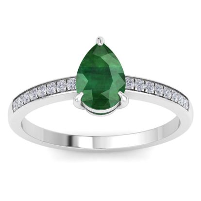 Emerald Ring: 1 1/4 Carat Pear Shape Emerald and Diamond Ring