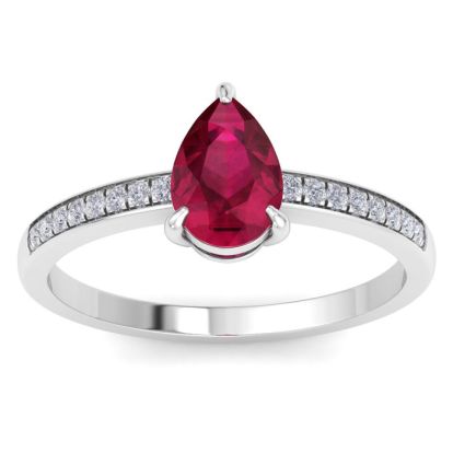 Ruby Ring: 1 1/4 Carat Pear Shape Ruby and Diamond Ring