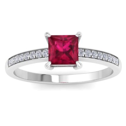 Ruby Ring: 1 1/4 Carat Princess Shape Ruby and Diamond Ring
