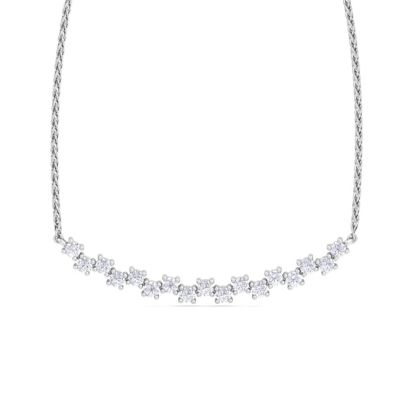 1/2 Carat Diamond Cluster Bar Necklace In 14 Karat White Gold, 18 Inches