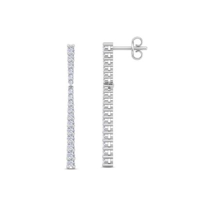 Diamond Drop Earrings: 1/2 Carat Lab Grown Diamond Bar Earrings In 14 Karat White Gold, 1 Inch