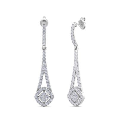 Diamond Drop Earrings: 1 Carat Diamond Chandelier Earrings In 14 Karat White Gold, 1 1/2 Inches