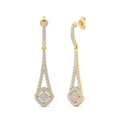 Diamond Drop Earrings: 1 Carat Diamond Chandelier Earrings In 14 Karat Yellow Gold, 1 1/2 Inches