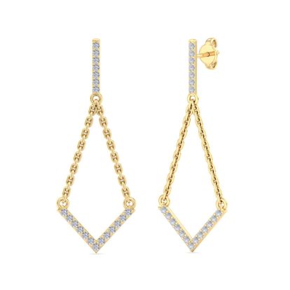 Diamond Drop Earrings: 1/2 Carat Diamond Chandelier Earrings With Chain In 14 Karat Yellow Gold, 1 1/2 Inches