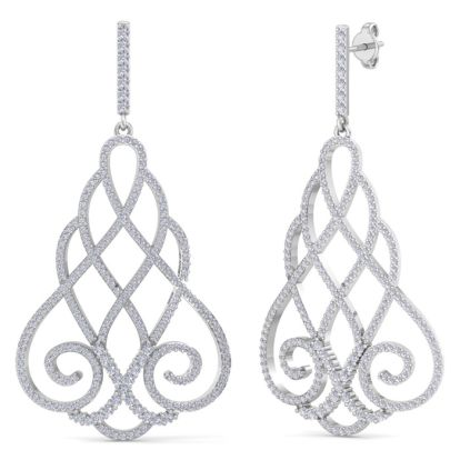 Diamond Drop Earrings: 2 1/3 Carat Diamond Chandelier Earrings In 14 Karat White Gold, 2 Inches