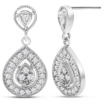 Diamond Drop Earrings: 1/2 Carat Diamond Drop Earrings In 14K White Gold, 1 Inch