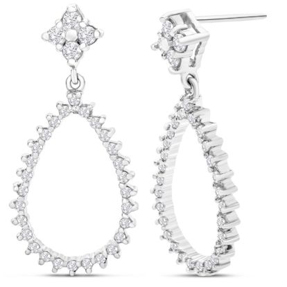 Diamond Drop Earrings: 1/2 Carat Diamond Drop Earrings In 14K White Gold, 1 Inch