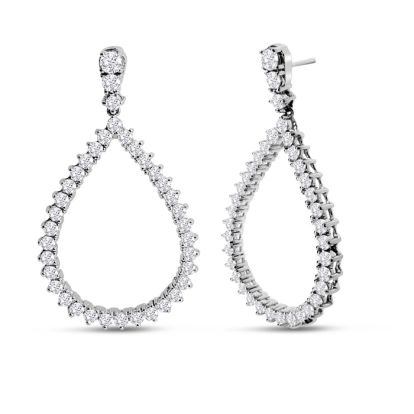 Diamond Drop Earrings: 3 Carat Diamond Drop Earrings In 14K White Gold, 1 1/2 Inches