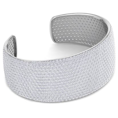 29 Carat Diamond Bangle Bracelet In 14K White Gold, 1.20 Inches Wide