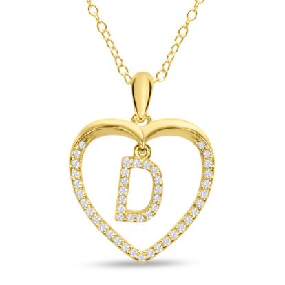 Letter D 1/5ct Diamond Initial Necklace In Yellow Gold Over Sterling Silver, 16 Inches