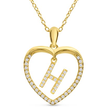 Letter H 1/5ct Diamond Initial Necklace In Yellow Gold Over Sterling Silver, 16 Inches