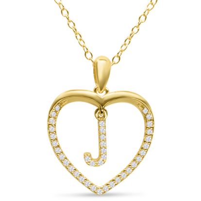 Letter J 1/5ct Diamond Initial Necklace In Yellow Gold Over Sterling Silver, 16 Inches