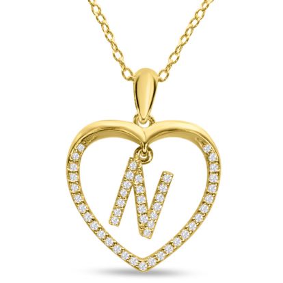 Letter N 1/5ct Diamond Initial Necklace In Yellow Gold Over Sterling Silver, 16 Inches