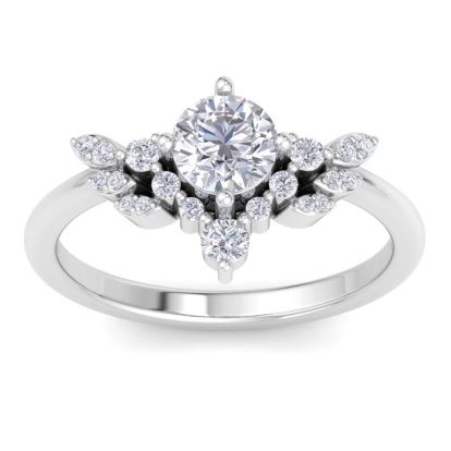 1 Carat Intricate Diamond Engagement Ring In 14K White Gold