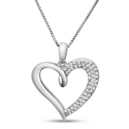 1/4 Carat Diamond Heart Necklace In Sterling Silver, 18 Inches