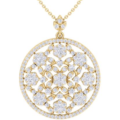 3 Carat Diamond Ornate Circle Necklace In 14 Karat Yellow Gold, 18 Inches