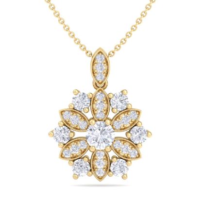 1 1/4 Carat Diamond Snowflake Statement Necklace In 14 Karat Yellow Gold, 18 Inches