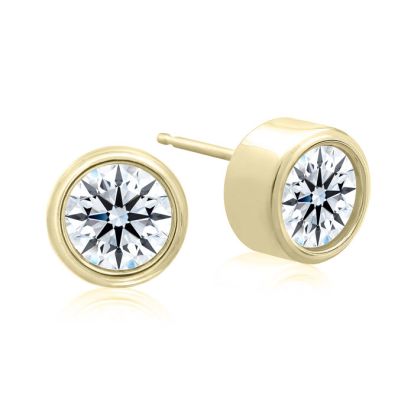 2 Carat Bezel Set Lab Grown Diamond Stud Earrings In 14 Karat Yellow Gold