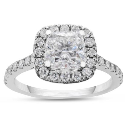 1 1/2 Carat Cushion Cut Lab Grown Diamond Halo Engagement Ring In 14K White Gold