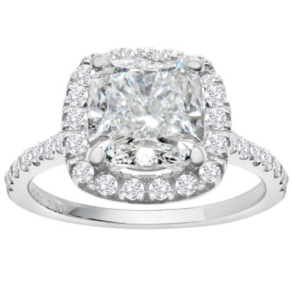 2 1/2 Carat Cushion Cut Lab Grown Diamond Halo Engagement Ring In 14K White Gold