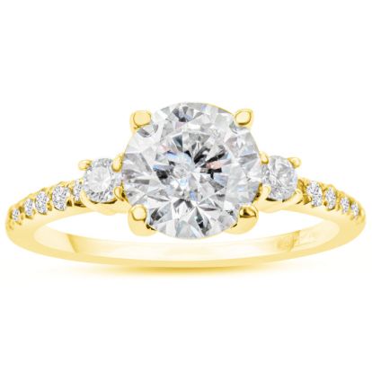 2 1/3 Carat Three Diamond Plus Engagement Ring In 14K Yellow Gold