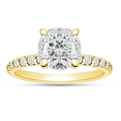 1 1/2 Carat Lab Grown Diamond Hidden Halo Engagement Ring In 14K Yellow Gold