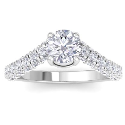 2 Carat Round Lab Grown Diamond Curved Engagement Ring In 14K White Gold