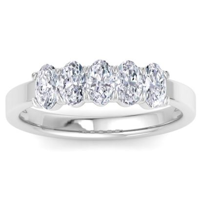 1 Carat Oval Shape Lab Grown Diamond Five Stone Engagement Ring In 14K White Gold