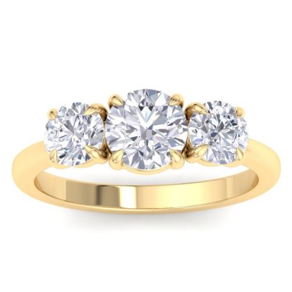 2 Carat Round Lab Grown Diamond Three Stone Engagement Ring In 14K Yellow Gold