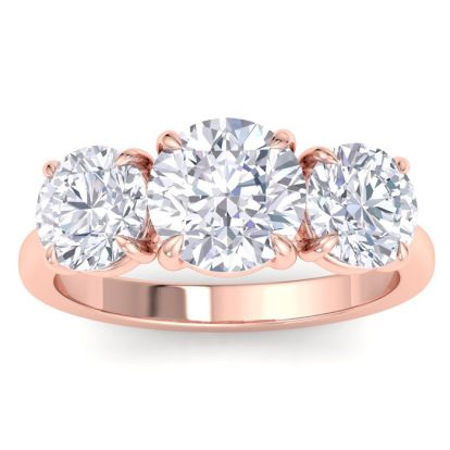 4 Carat Round Lab Grown Diamond Three Stone Engagement Ring In 14K Rose Gold