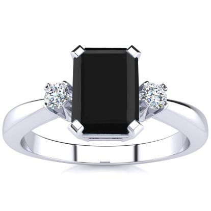 Black Onyx Ring: 2 1/2 Carat Octagon Shape Black Onyx and Diamond Ring In Sterling Silver