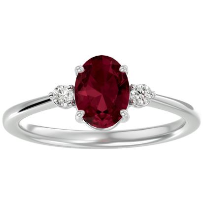 Garnet Ring: 1 1/3 Carat Oval Shape Garnet and Two Diamond Ring In Sterling Silver