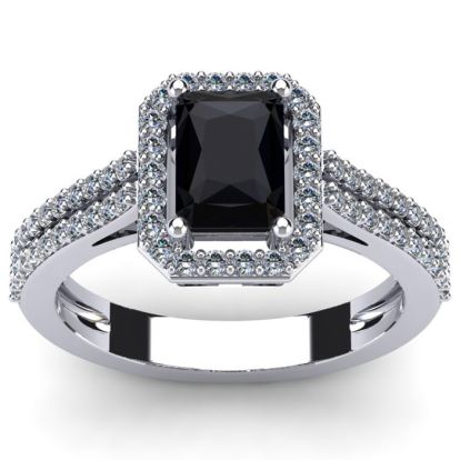 Black Onyx Ring: 1 1/2 Carat Octagon Shape Black Onyx and Halo Diamond Ring In Sterling Silver