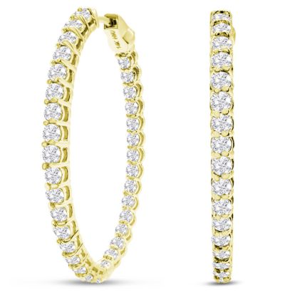 3 Carat Oval Shape Moissanite Inside Out Hoop Earrings In 14 Karat Yellow Gold
