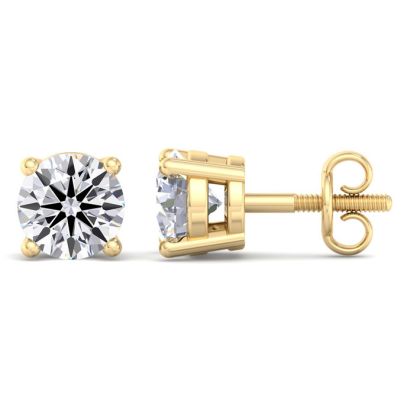 3 Carat Lab Grown Diamond Earrings In 14 Karat Yellow Gold, Basket Setting