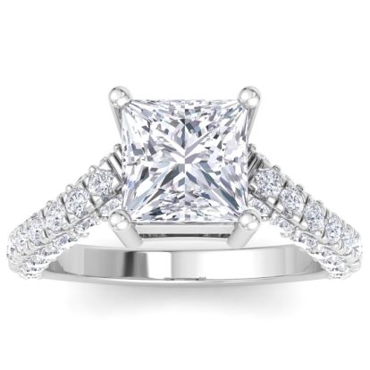4 Carat Princess Cut Lab Grown Diamond Curved Engagement Ring In 14K White Gold