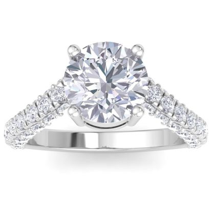 4 Carat Round Lab Grown Diamond Curved Engagement Ring In 14K White Gold