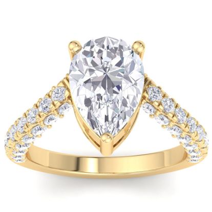 4 Carat Pear Shape Lab Grown Diamond Curved Engagement Ring In 14K Yellow Gold