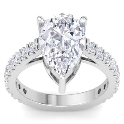 5 Carat Pear Shape Lab Grown Diamond Classic Engagement Ring In 14K White Gold