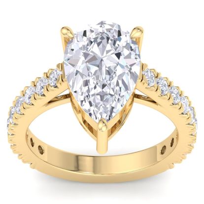 5 Carat Pear Shape Lab Grown Diamond Classic Engagement Ring In 14K Yellow Gold