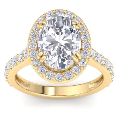 5 Carat Oval Shape Lab Grown Diamond Halo Engagement Ring In 14K Yellow Gold