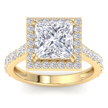 5 Carat Princess Cut Lab Grown Diamond Halo Engagement Ring In 14K Yellow Gold