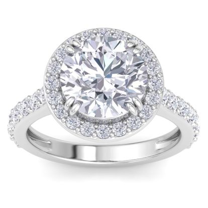 5 Carat Round Lab Grown Diamond Halo Engagement Ring In 14K White Gold